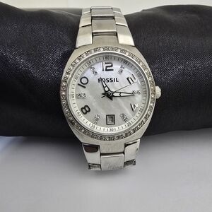 FOSSIL Silver Colleague Stainless‎ Bracelet Watch Women's Pave Swarovski Crystal